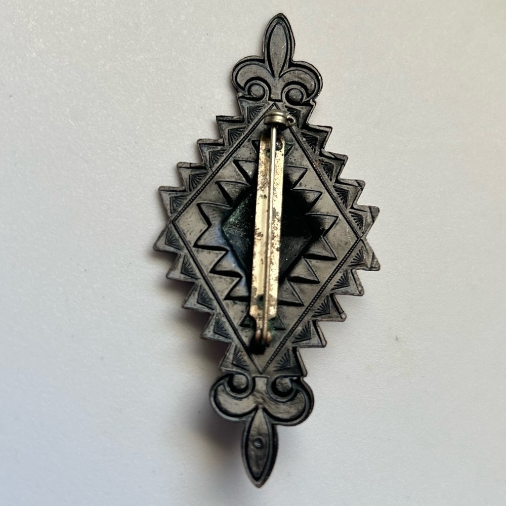 Vintage Geometric Copper Brooch Pin Diamond And Fluer De Lis - Picture 4 of 7